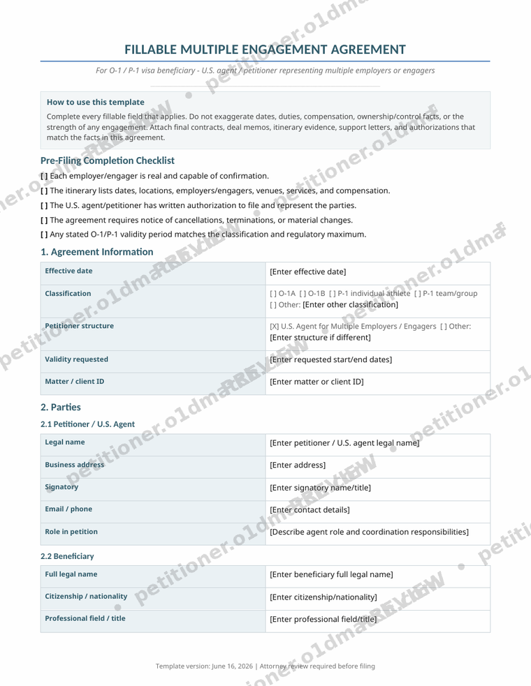 Watermarked preview of the Multiple-Engagement Agreement