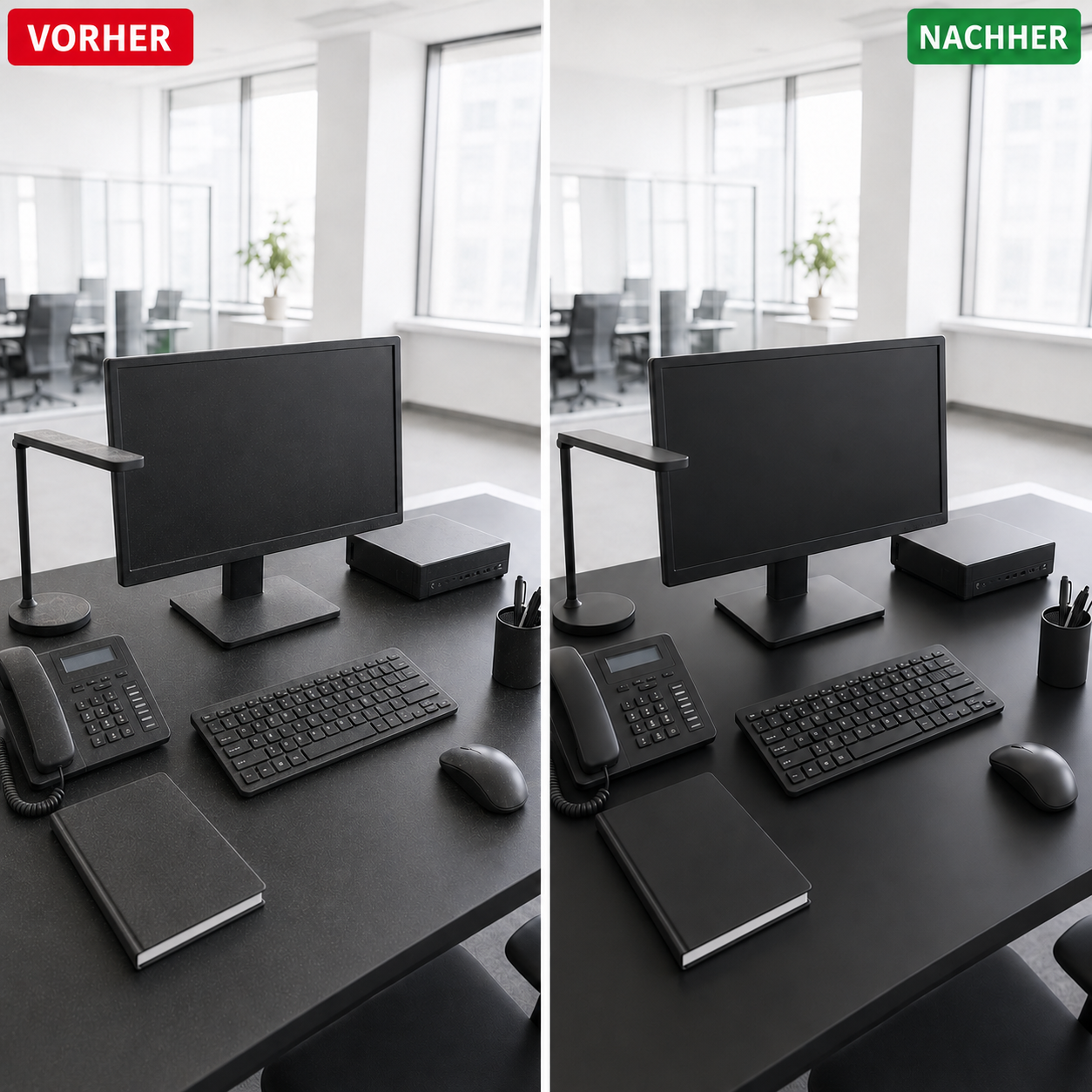 Büro- und Arbeitsplatzreinigung vorher und nachher