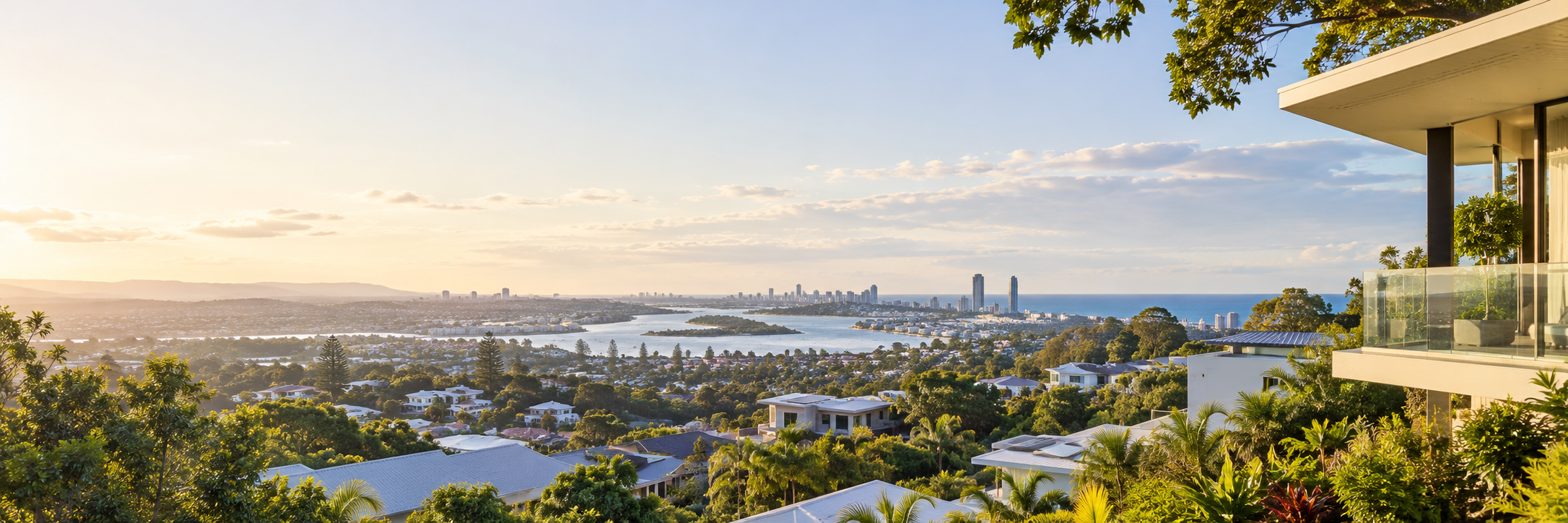 Illustrative Queensland coastal residential outlook with a contemporary home