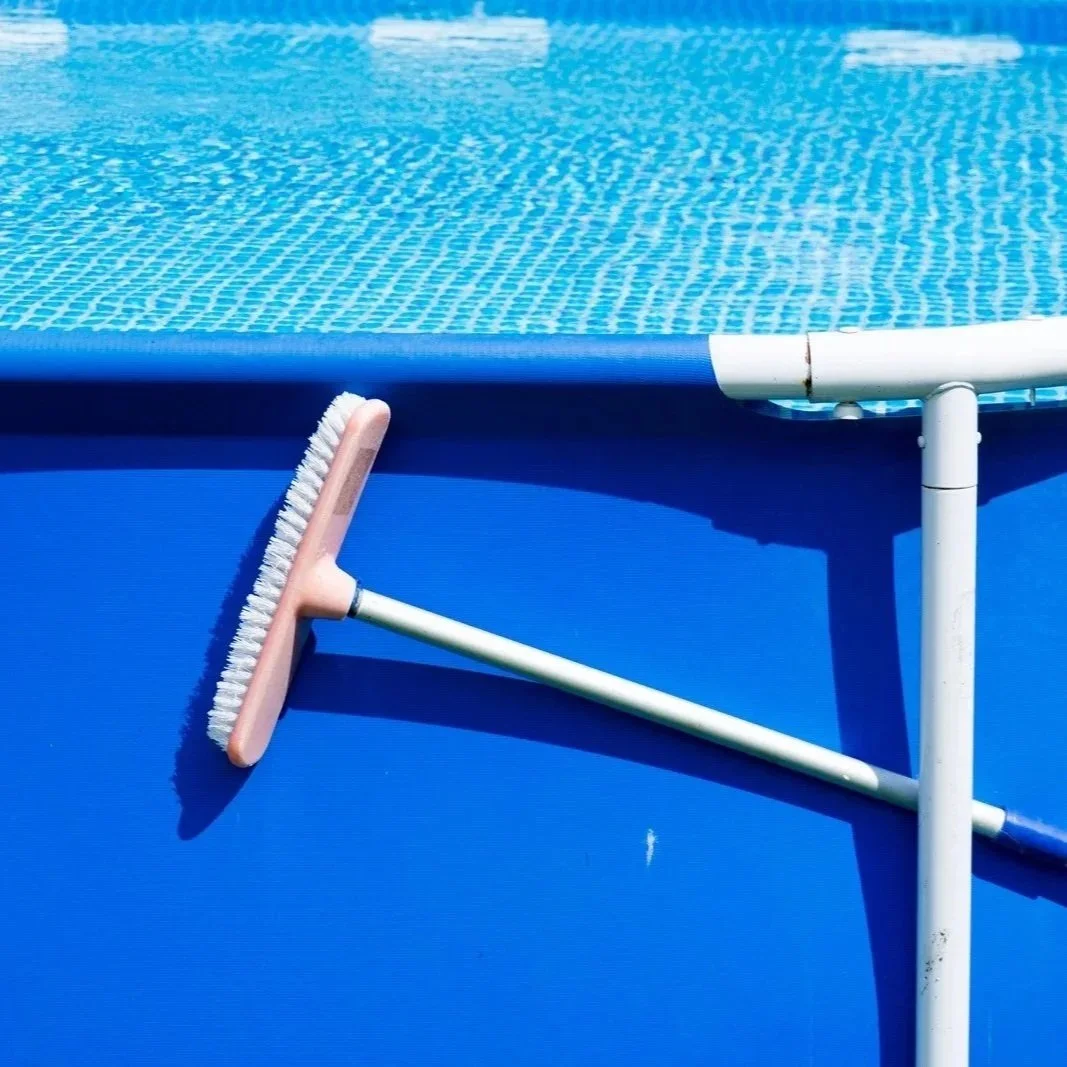 green pool water beside bag of shock treatment