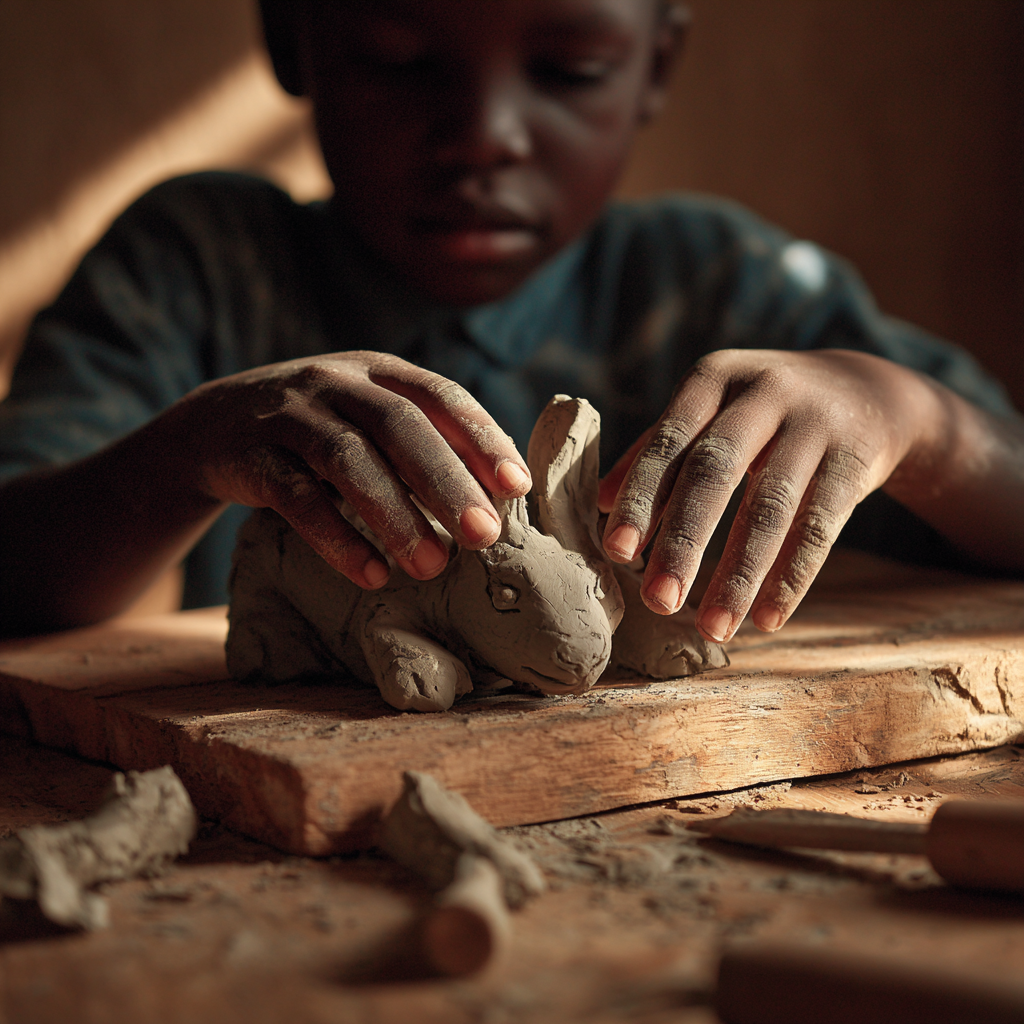 Child shaping clay