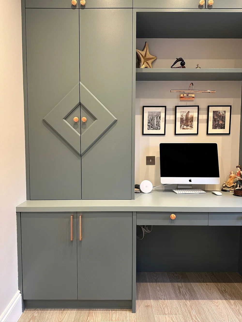 Bespoke home office desk and cupboards made by RELM Bespoke in a Wimbledon house