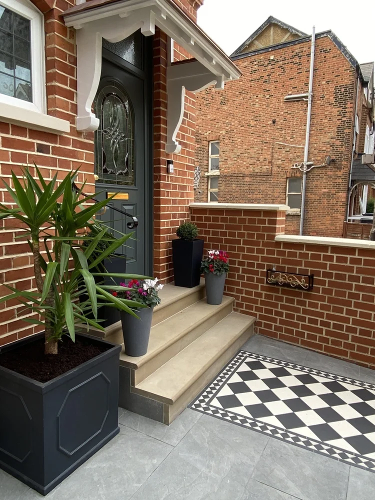 Porch with limestone steps and chequered Victorian path in Wimbledon