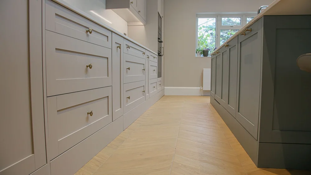 Bespoke grey kitchen units and cabinets in Morden by RELM Interiors