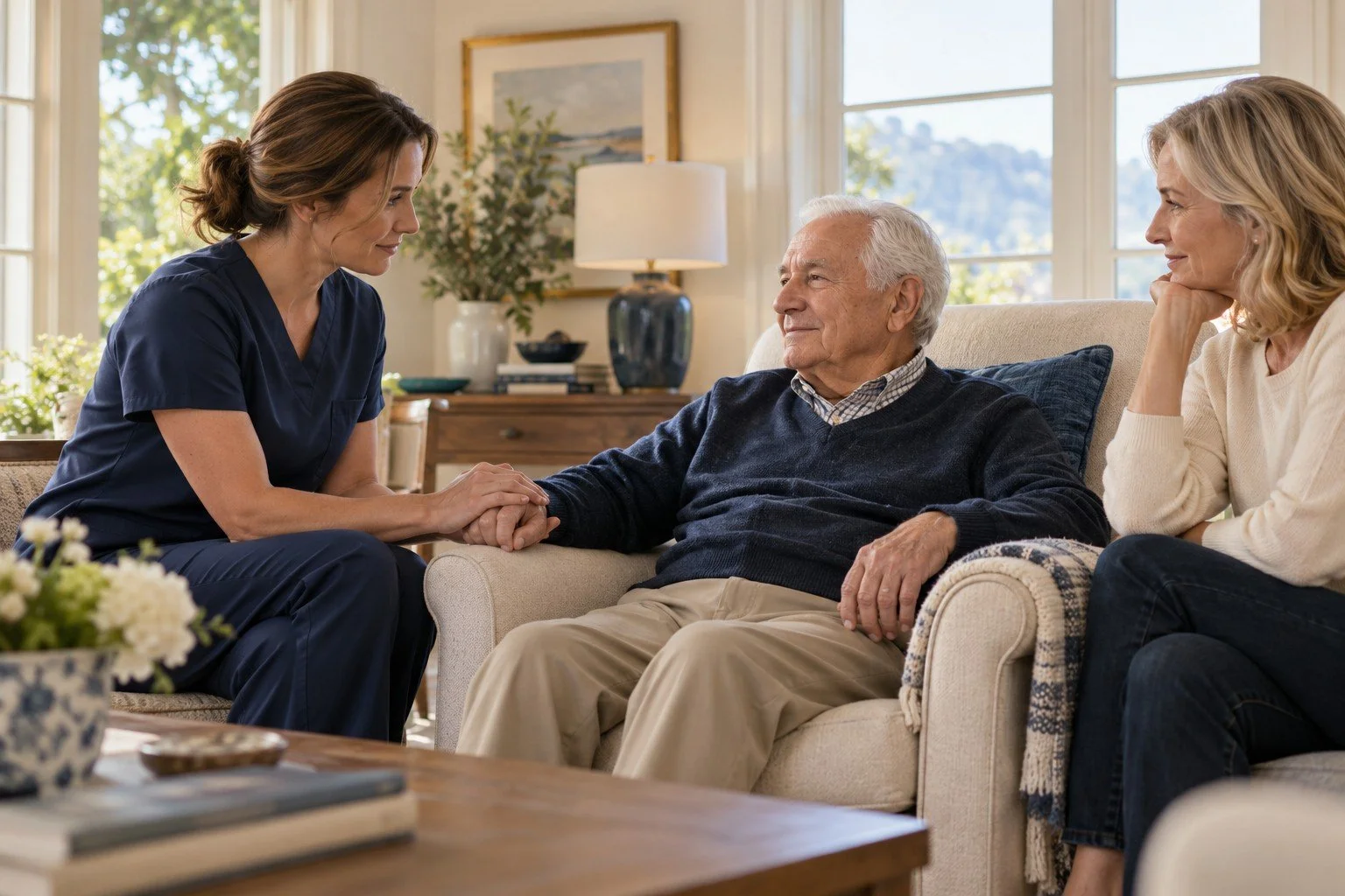 A nurse offering personal support to an older client