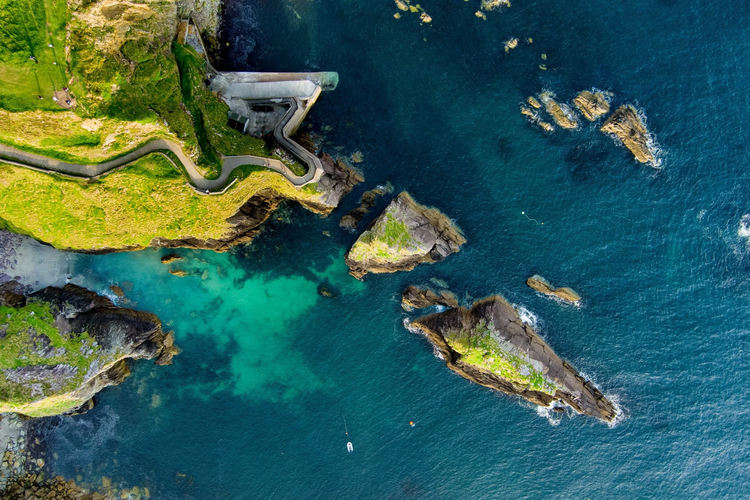 Aerial view of a coastal road, sheep pasture and rocky Irish headland — stakeholder engagement and social licence to operate
