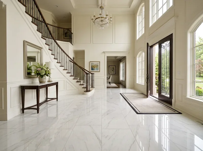 Porcelain and Marble Entryway Tile Flooring