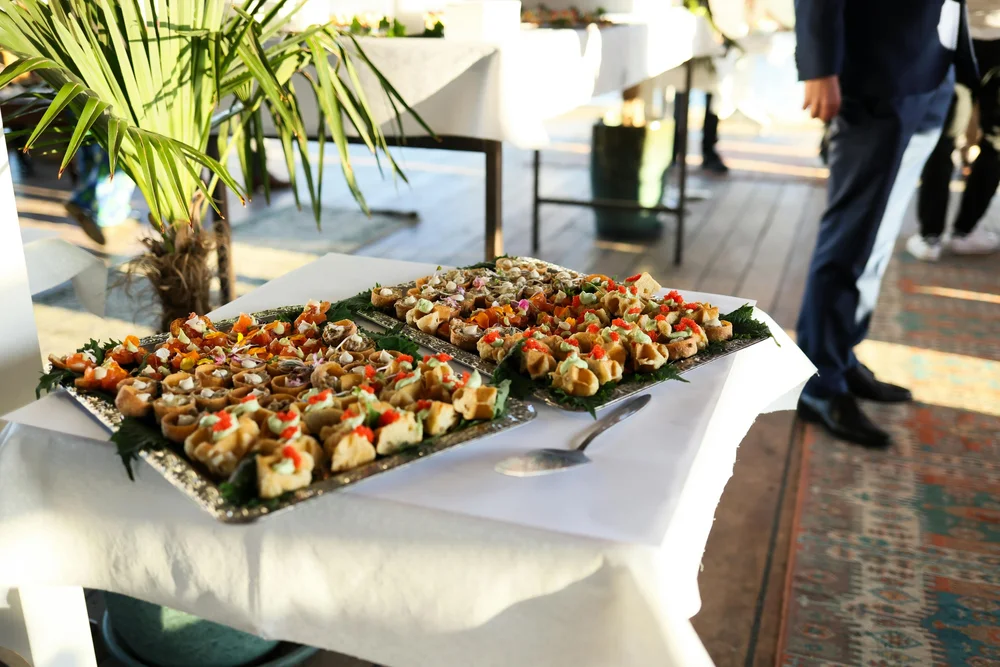 Large catering buffet spread at an elegant event