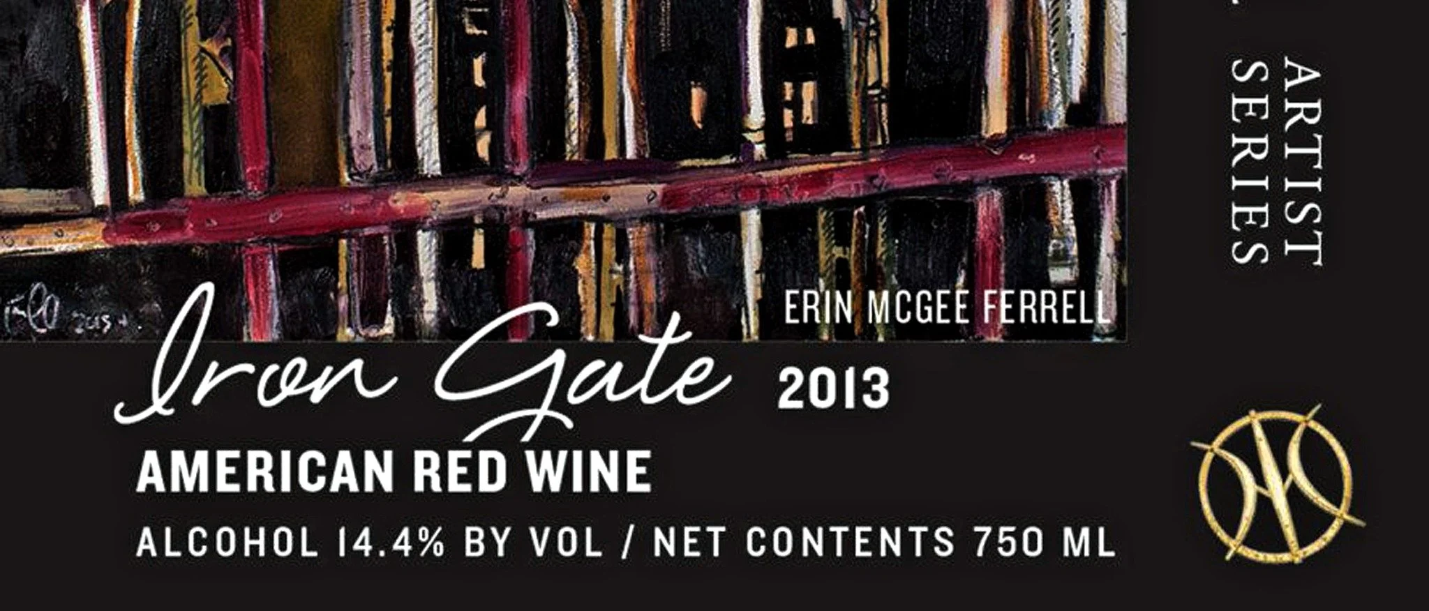 Detail of Iron Gate label clearly showing the artist credit Erin McGee Ferrell