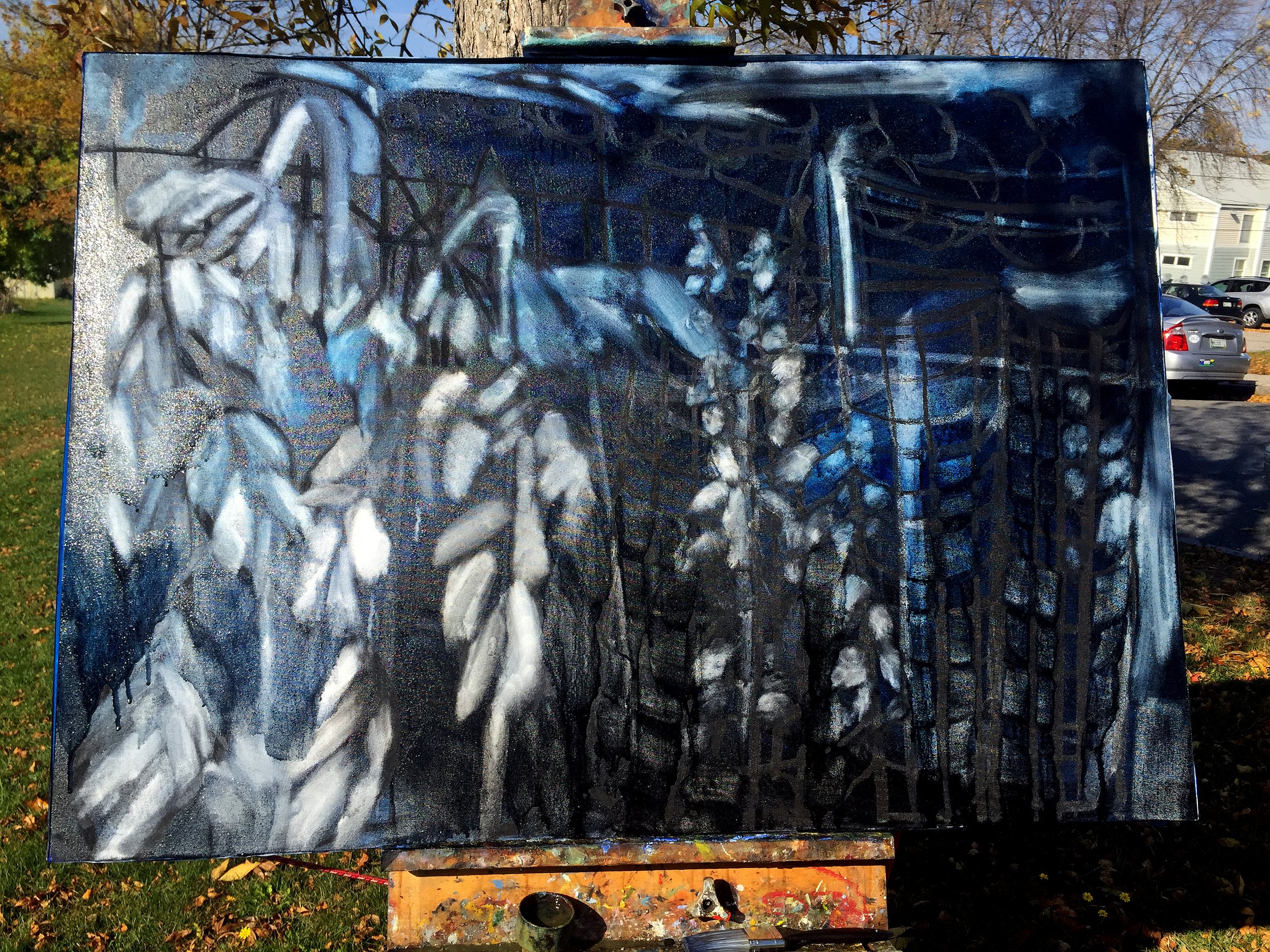 Garden painting in progress on location.