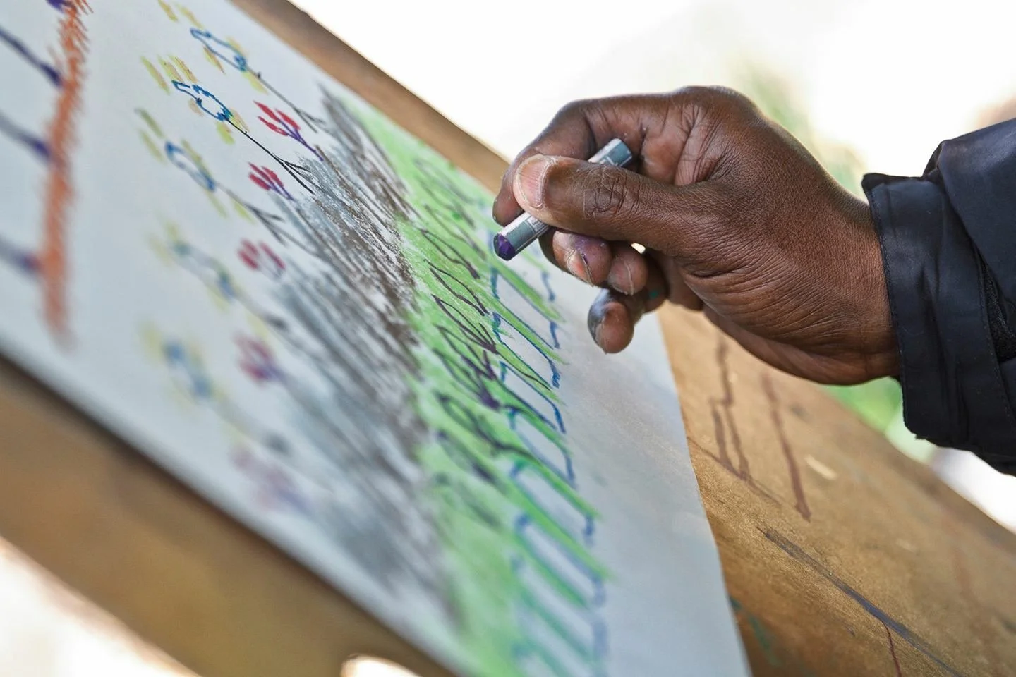 Drawing during the community garden project.
