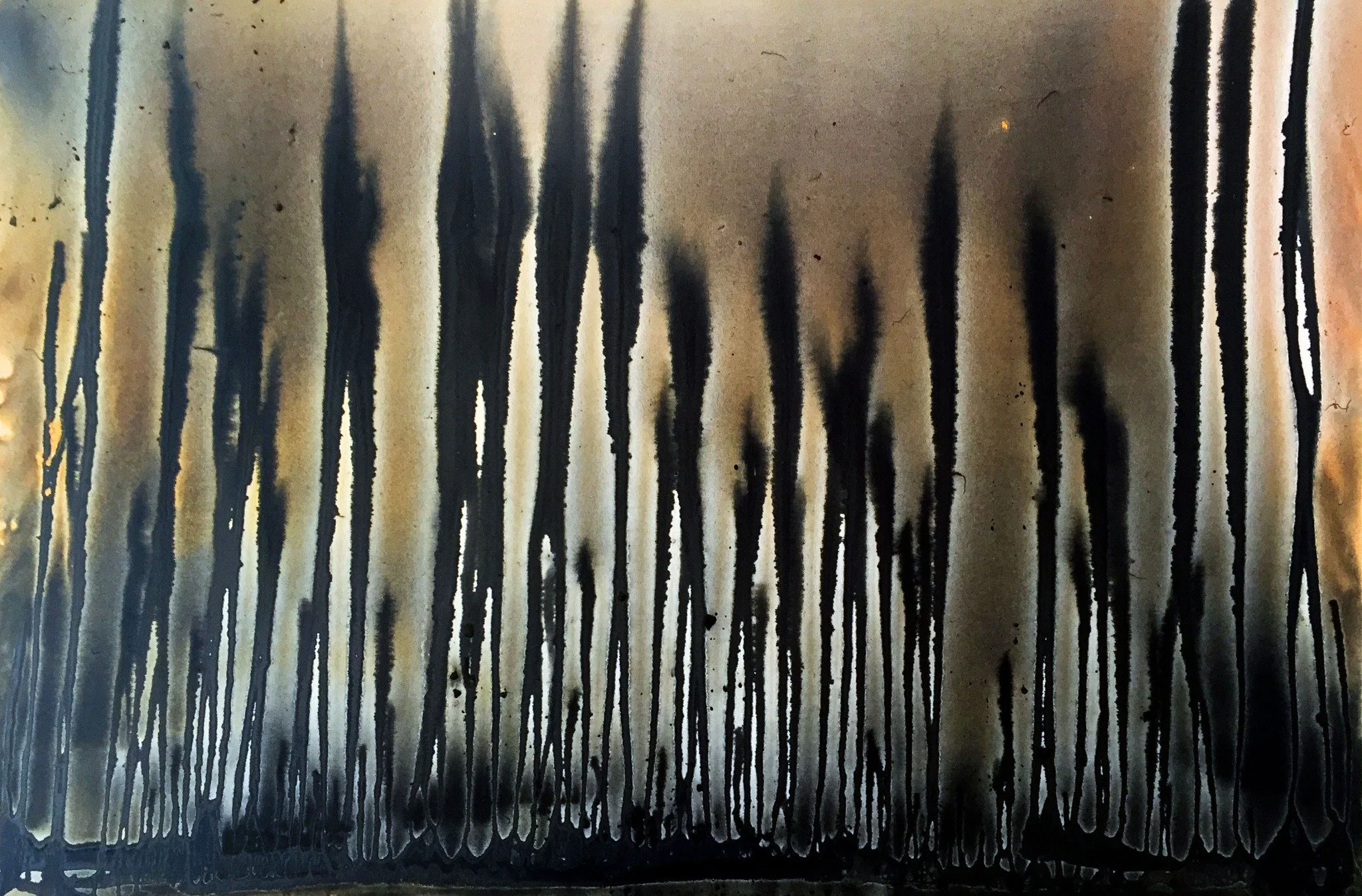 Sea Grass by Erin McGee Ferrell, with dark vertical flowing forms against a pale field.