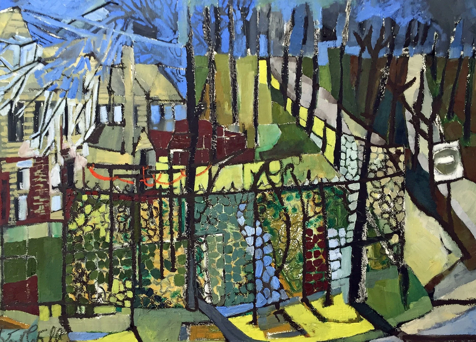 Backyards off Franklin, oil painting by Erin McGee Ferrell for the Whole Foods Urban Garden Collaboration