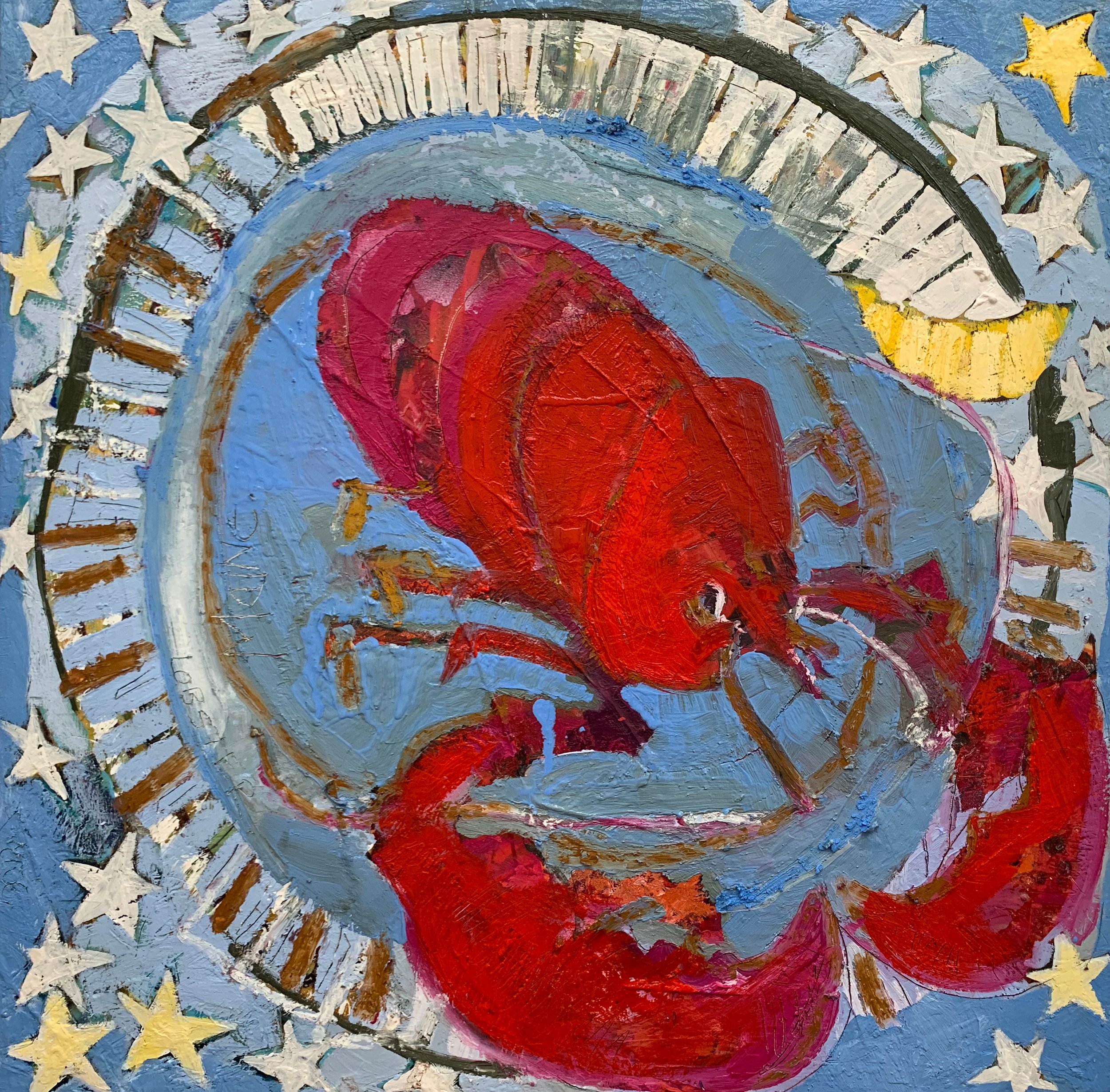 Blue plate and stars, from the Lobsters series by Erin McGee Ferrell