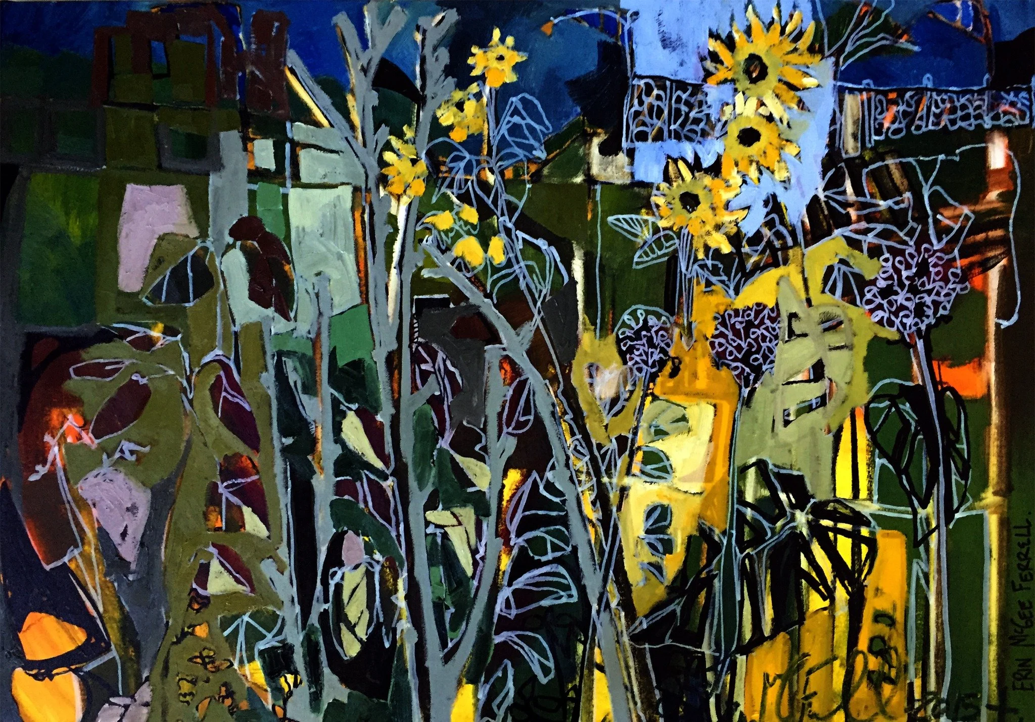 Garden July, oil painting by Erin McGee Ferrell for the Whole Foods Urban Garden Collaboration