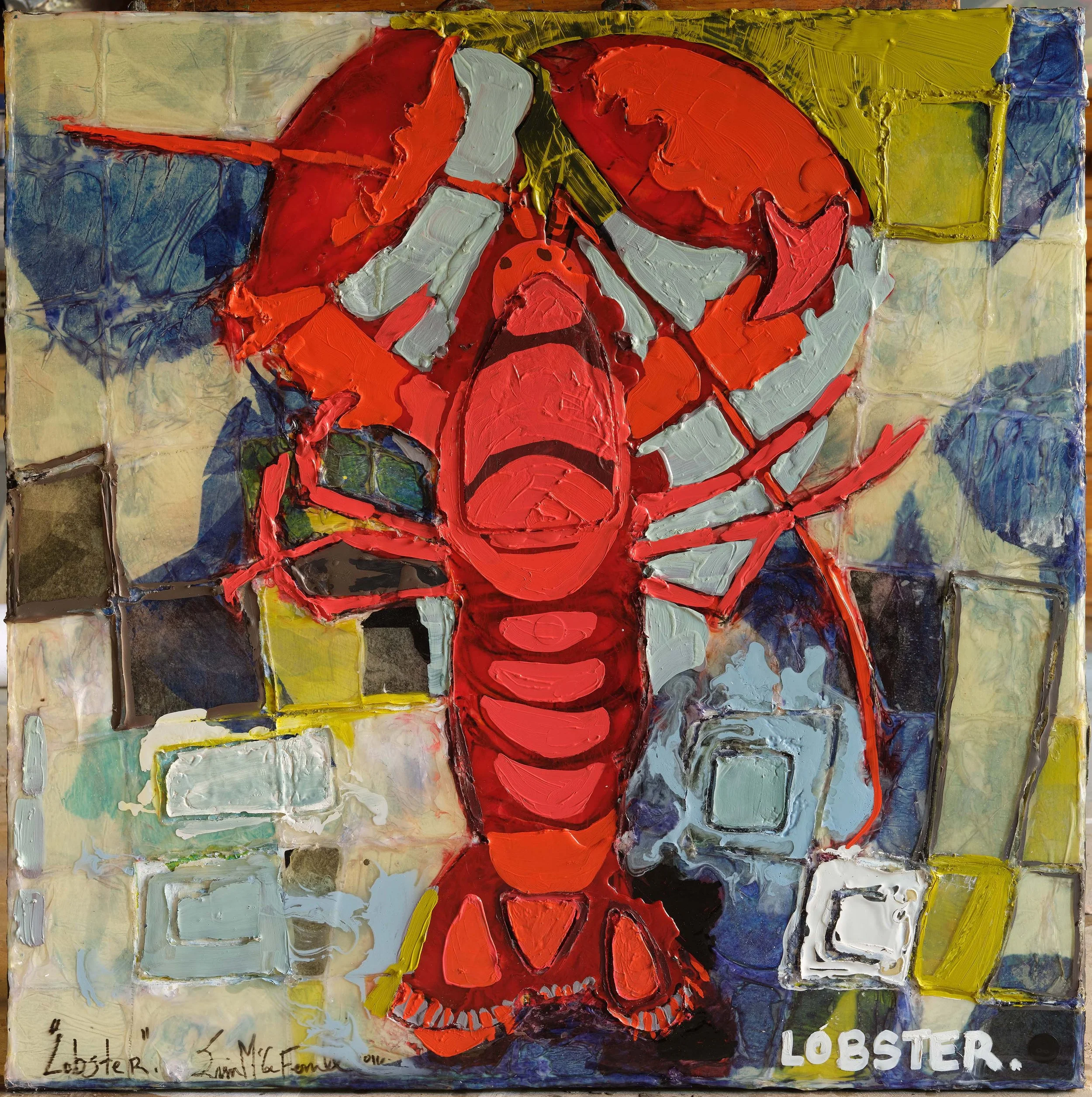 Red on a geometric ground, from the Lobsters series by Erin McGee Ferrell