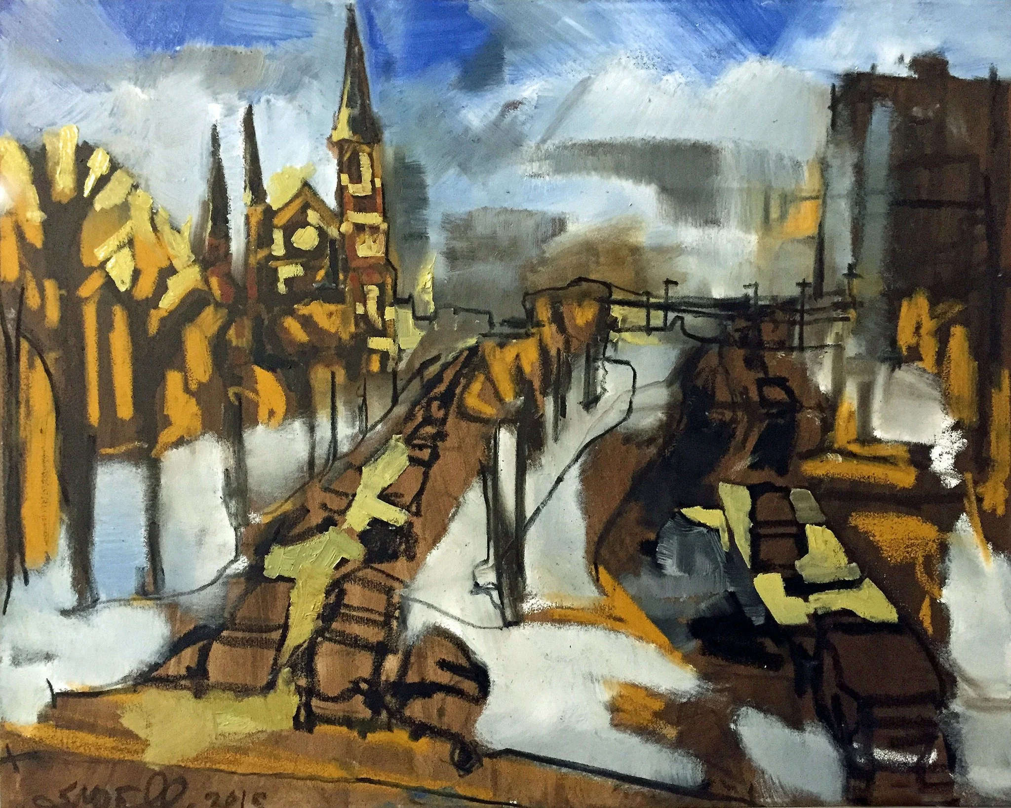 Franklin Street winter painting by Erin McGee Ferrell
