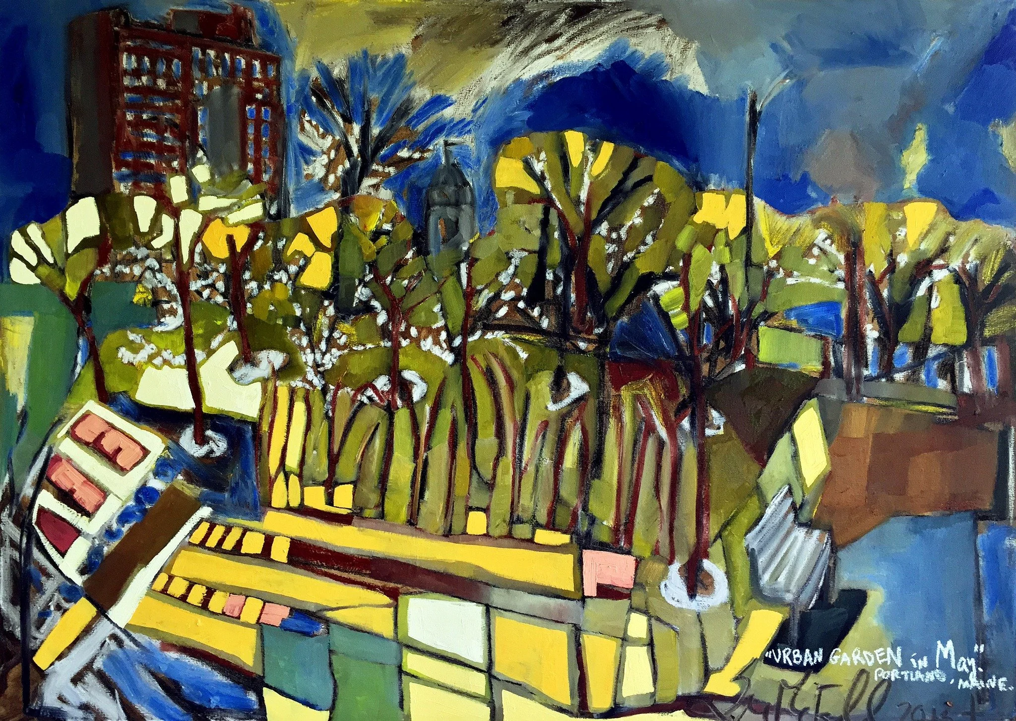 Urban Community Garden May, oil painting by Erin McGee Ferrell for the Whole Foods Urban Garden Collaboration