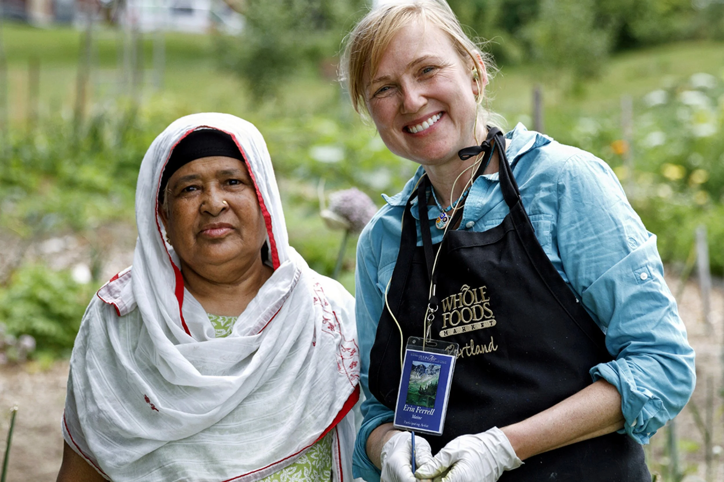 Ferrell with a community member at Boyd Street Community Garden. Photograph: Adam Birt.