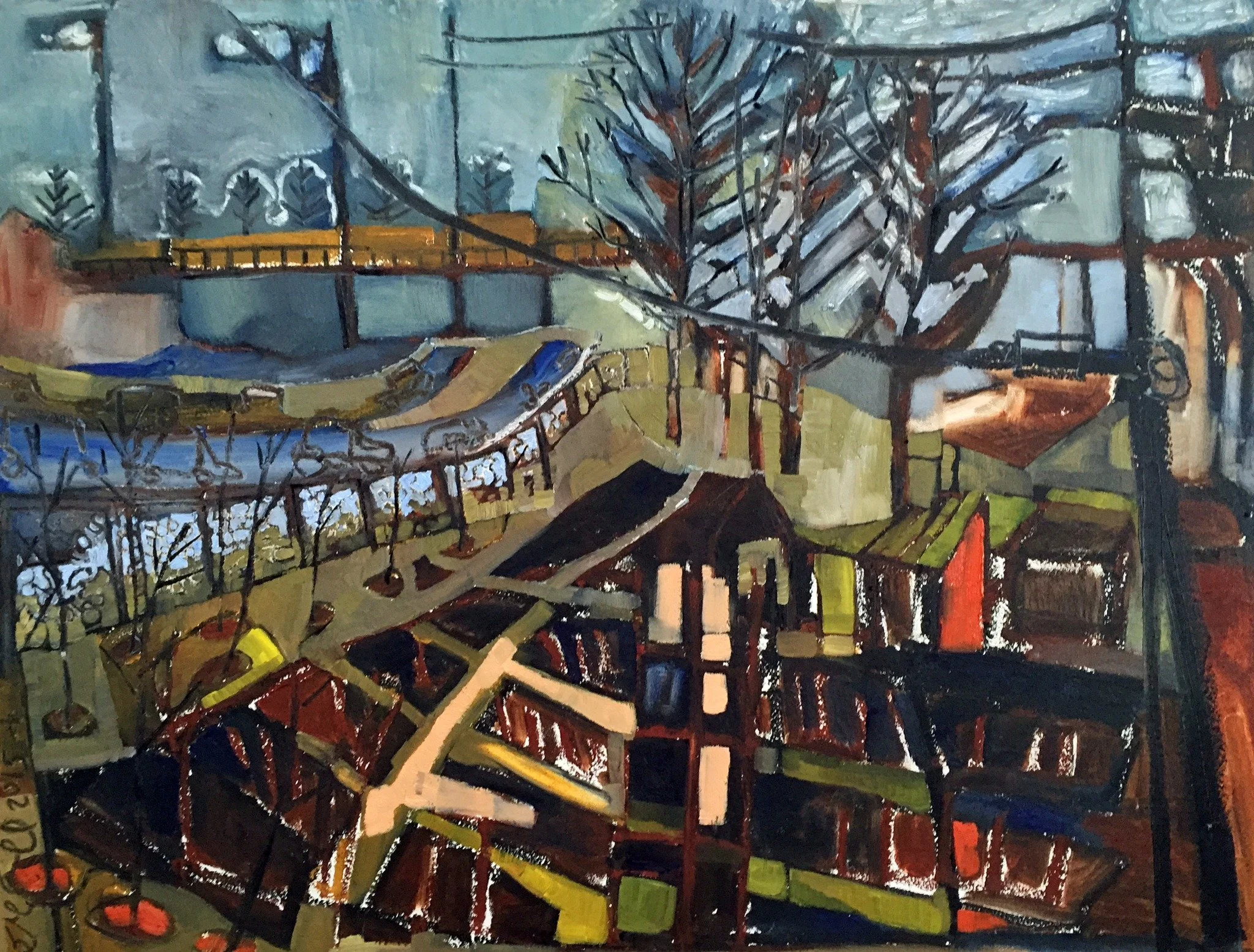 March Garden off Franklin, oil painting by Erin McGee Ferrell for the Whole Foods Urban Garden Collaboration