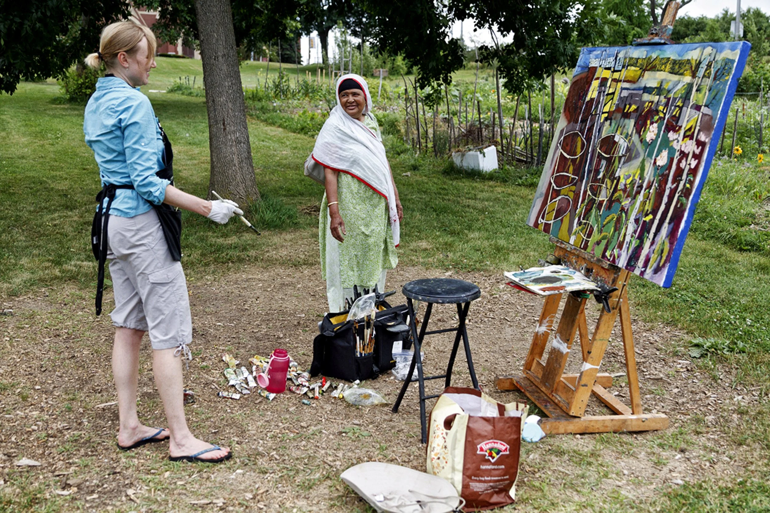 Painting and conversation at Boyd Street Community Garden. Photograph: Adam Birt.