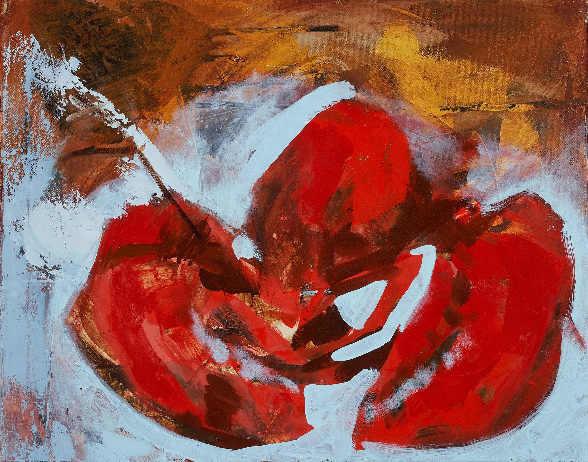 Red with blue brushwork, from the Lobsters series by Erin McGee Ferrell