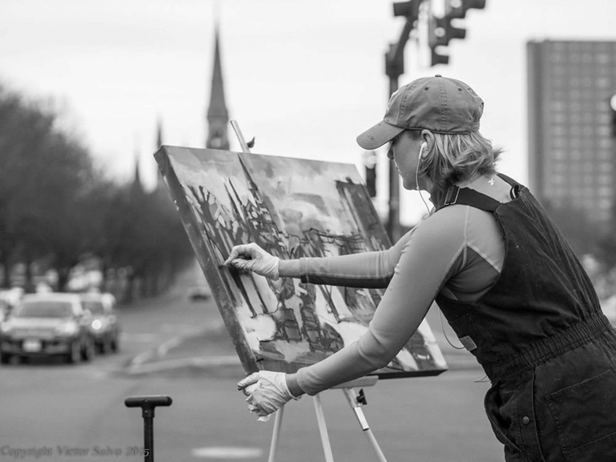 Erin McGee Ferrell painting on Franklin Street, Portland.