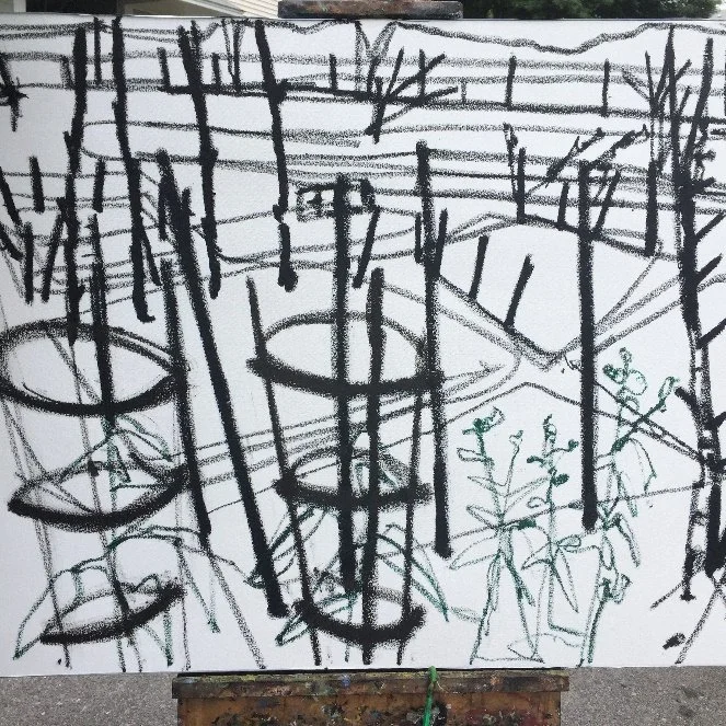 Garden painting in progress.
