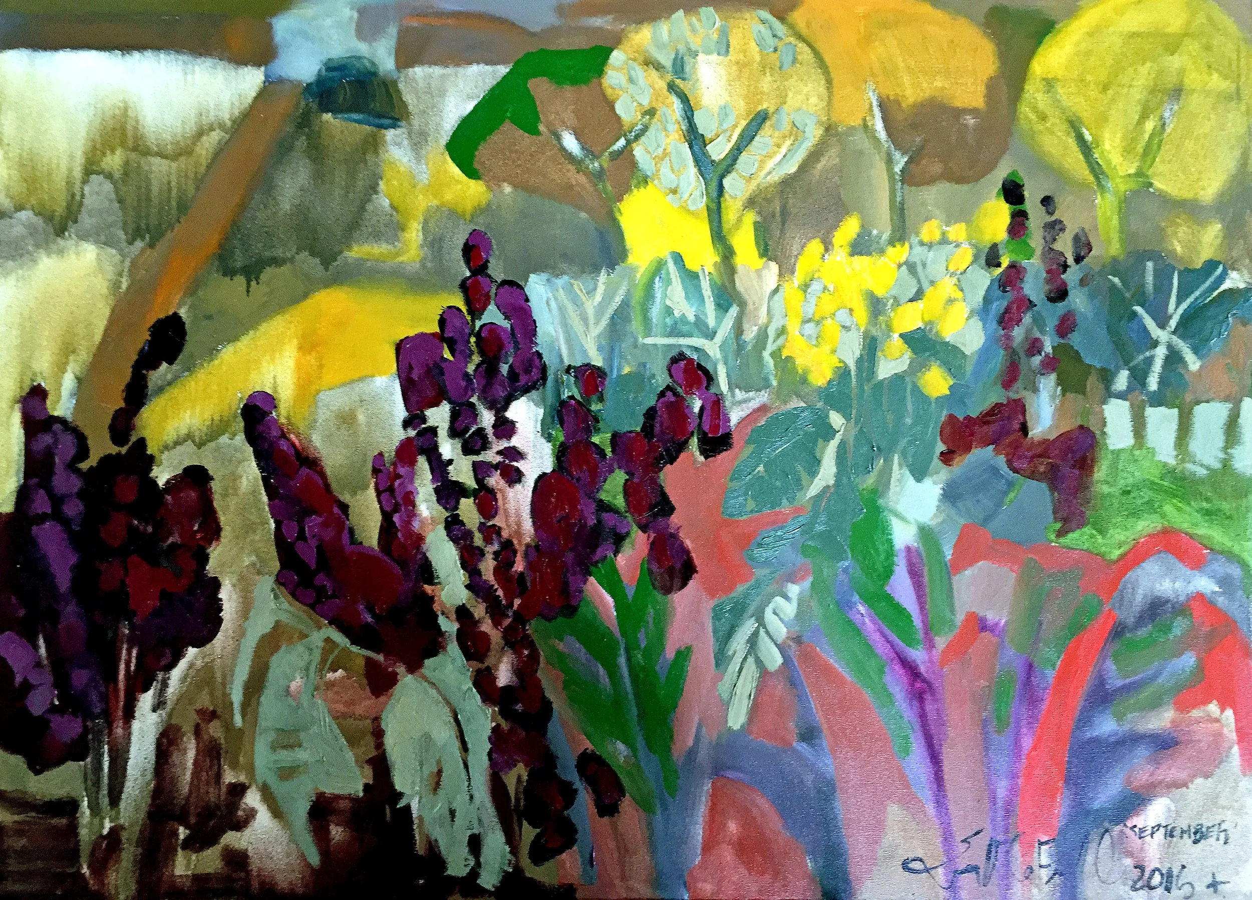 Garden September, oil painting by Erin McGee Ferrell for the Whole Foods Urban Garden Collaboration