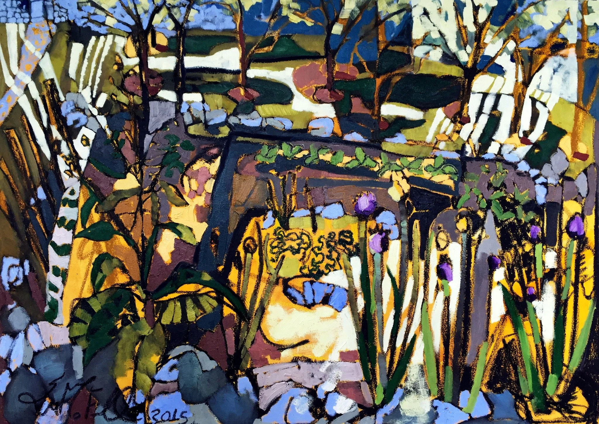 Urban Community Garden June, oil painting by Erin McGee Ferrell for the Whole Foods Urban Garden Collaboration