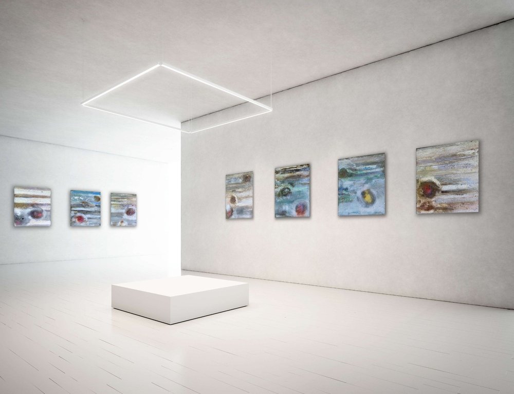 Gallery visualization showing Jupiter paintings along two walls