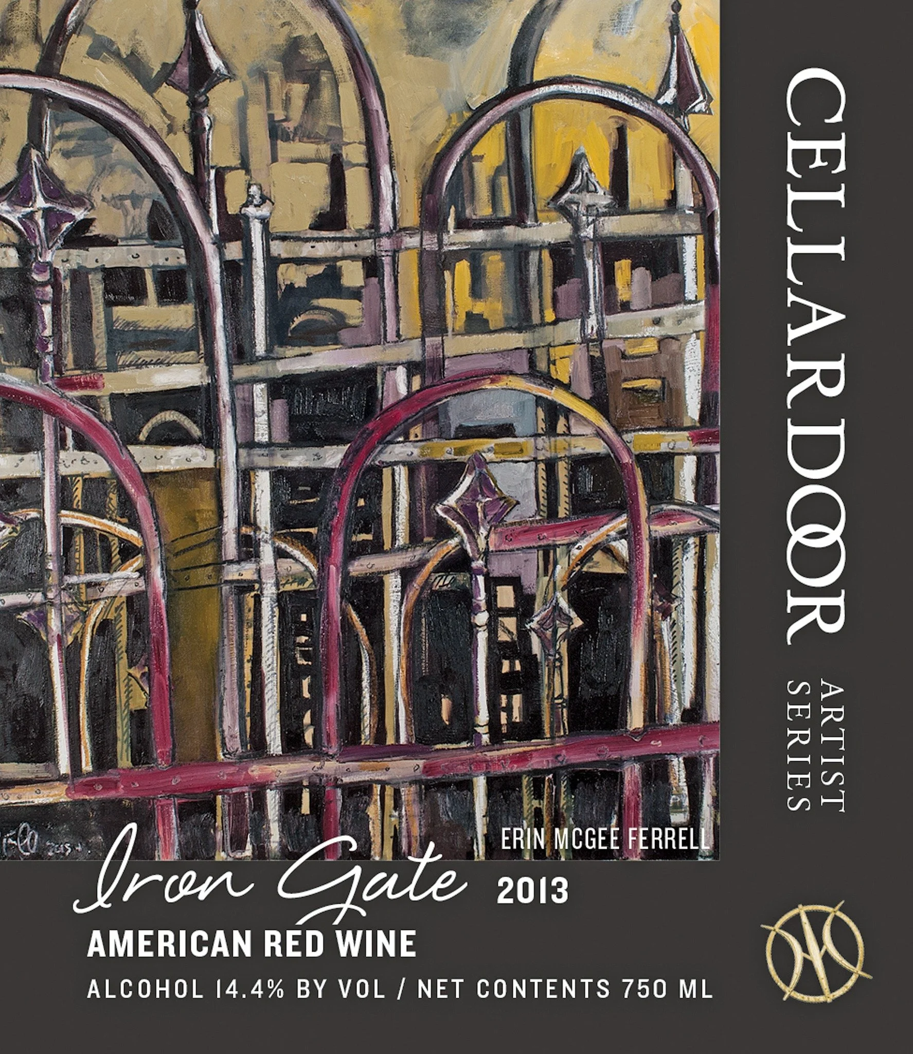Iron Gate 2013 Cellardoor Artist Series wine label featuring a painting by Erin McGee Ferrell
