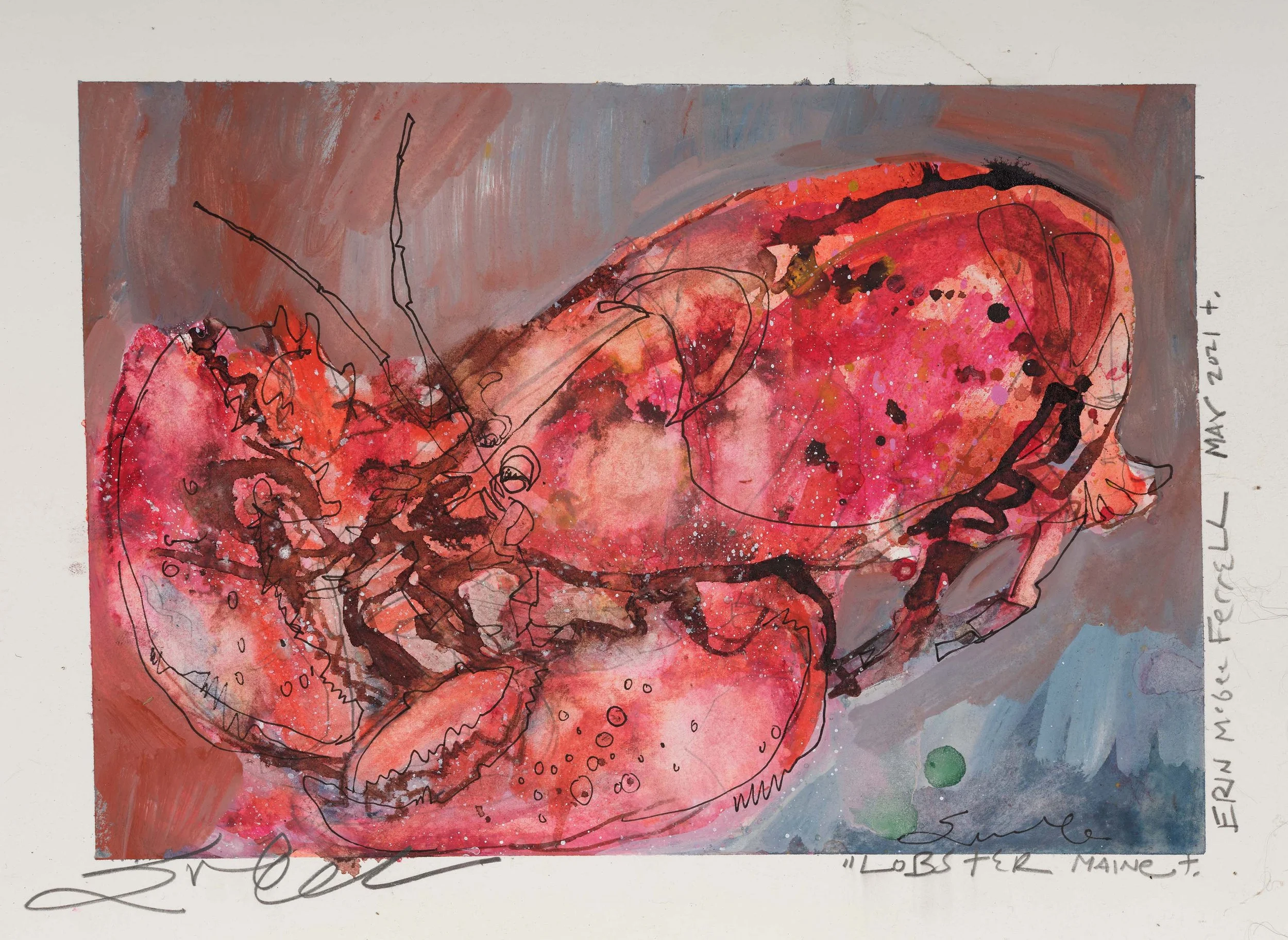 Pink lobster, horizontal composition, from the Lobsters series by Erin McGee Ferrell