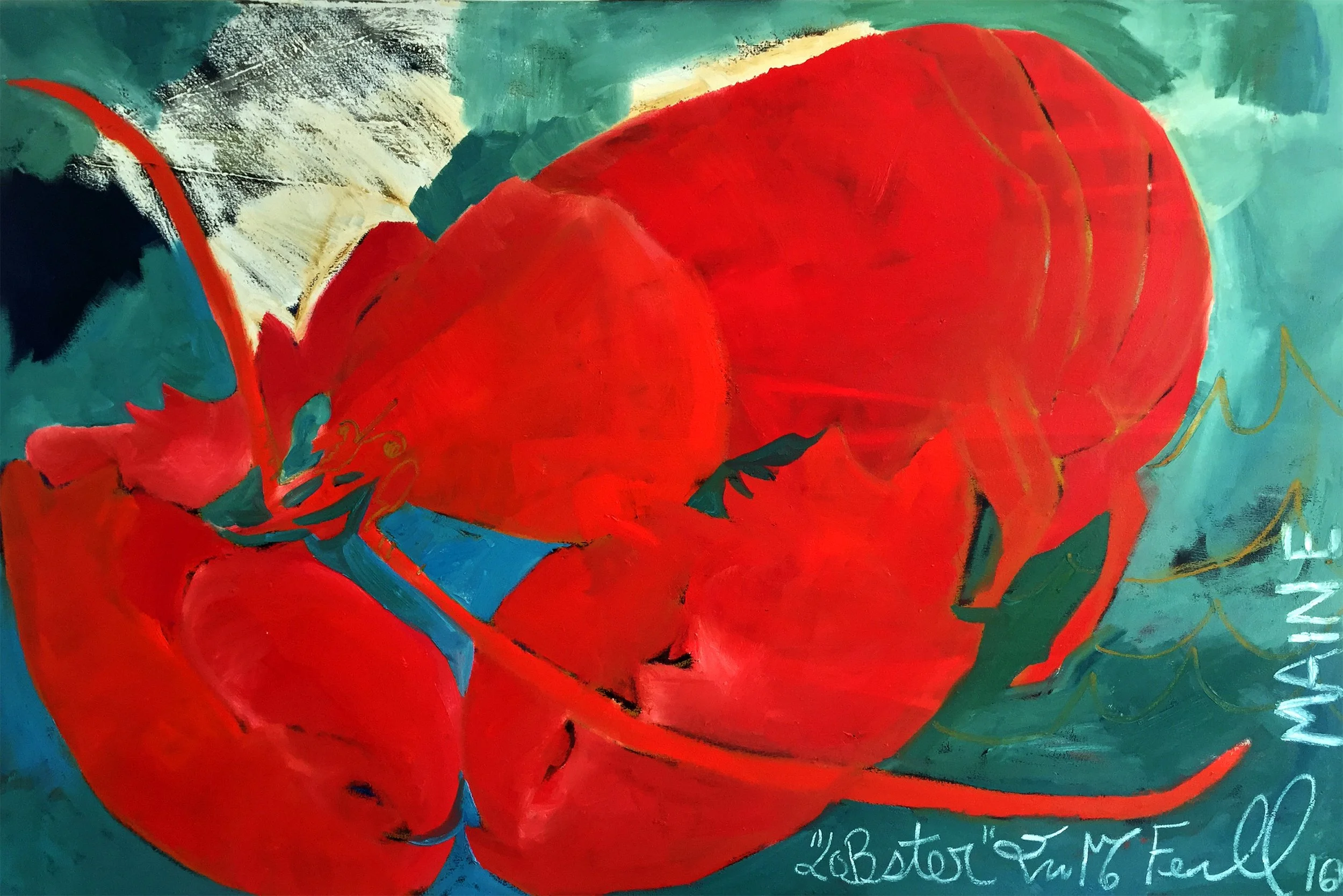Red on teal, from the Lobsters series by Erin McGee Ferrell
