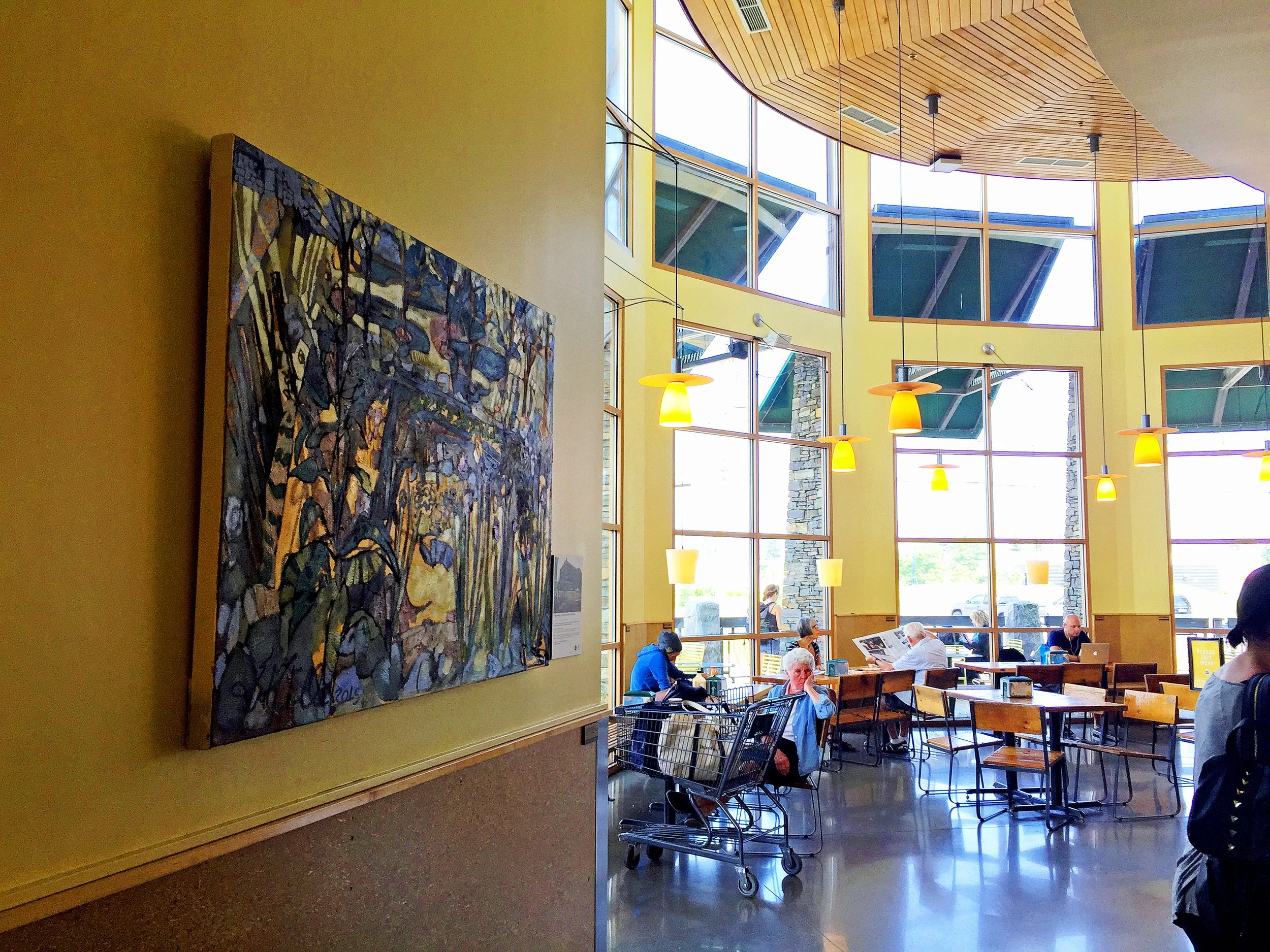 Garden painting displayed in the Whole Foods Market café, Portland.