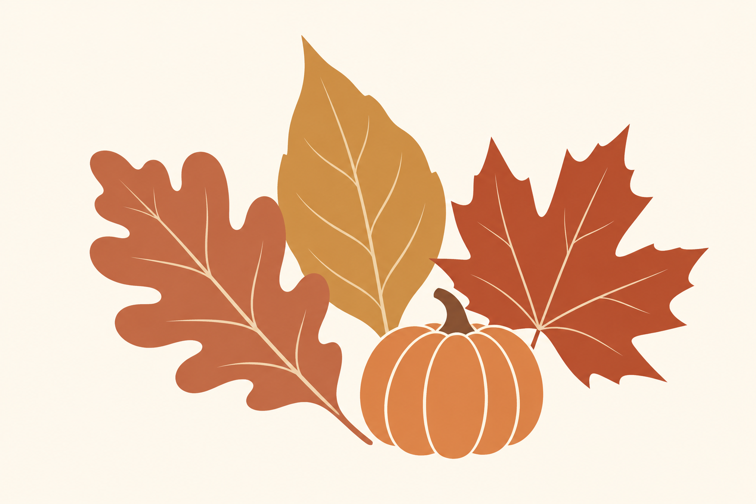 Minimal autumn leaves and pumpkin illustration