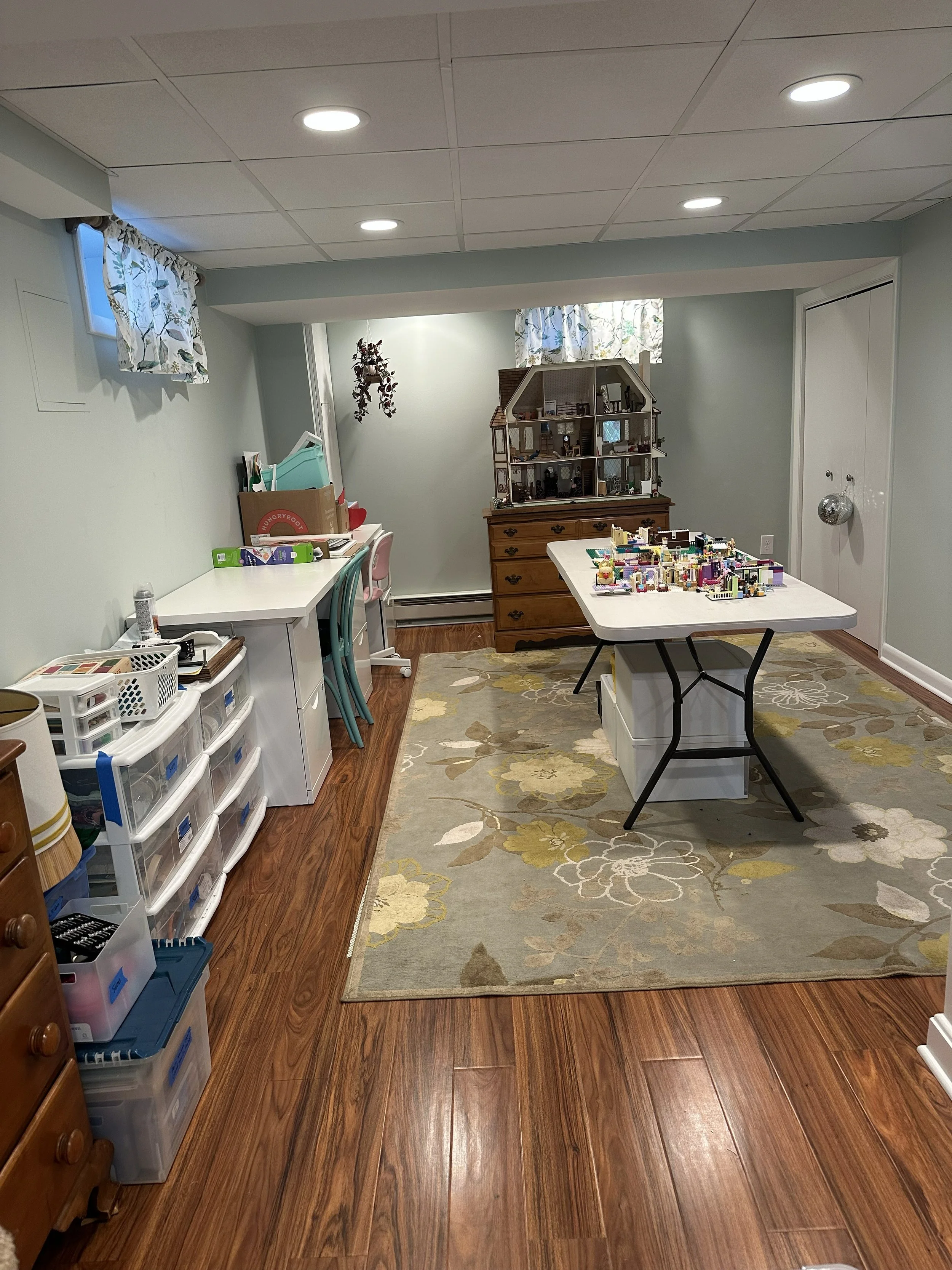 Basement playroom before and after cleanout
