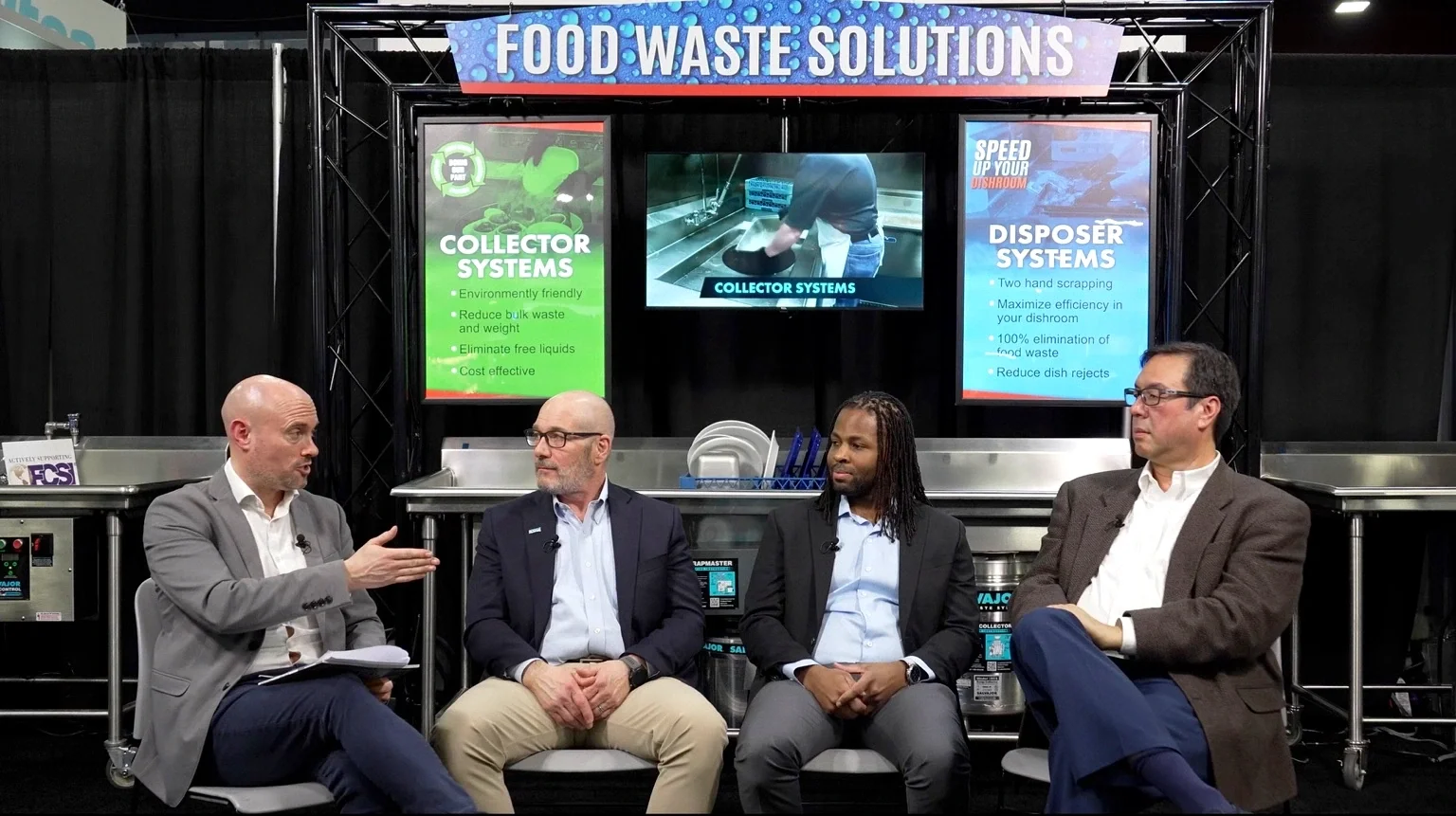 Salvajor food waste solutions panel discussion filmed on the NAFEM trade show floor