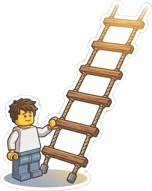 A LEGO figure ready to climb a ladder — taking the next step