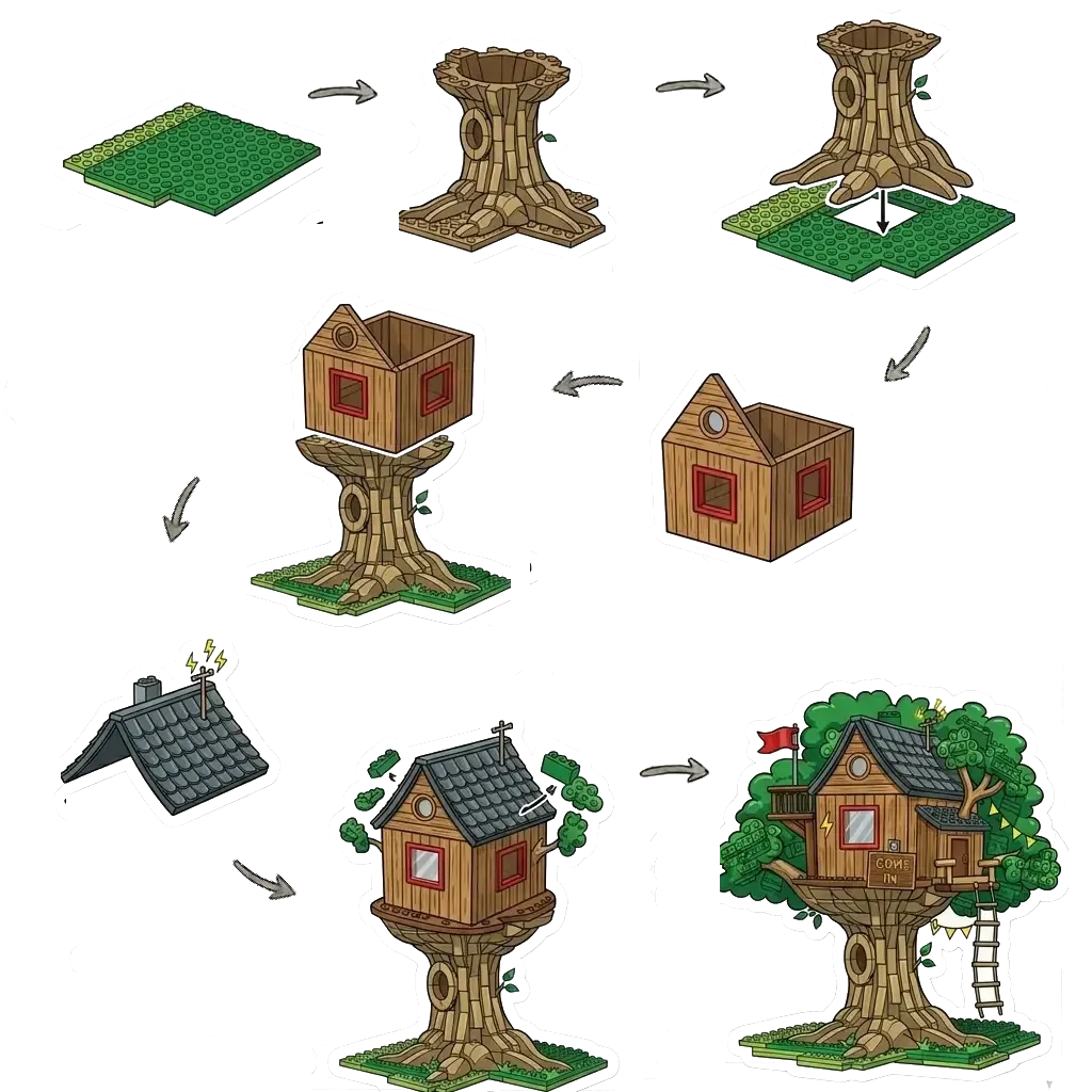 A standard LEGO build order guide — steps 1 through 100 in sequence