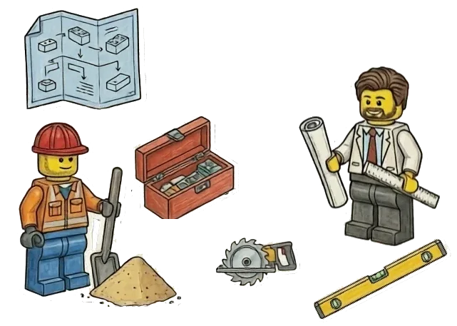 Two people working together on a LEGO build