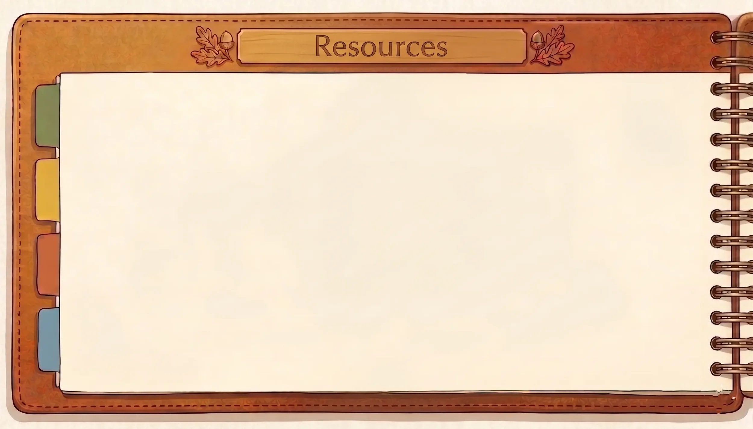 Open notebook with tabs — Resources