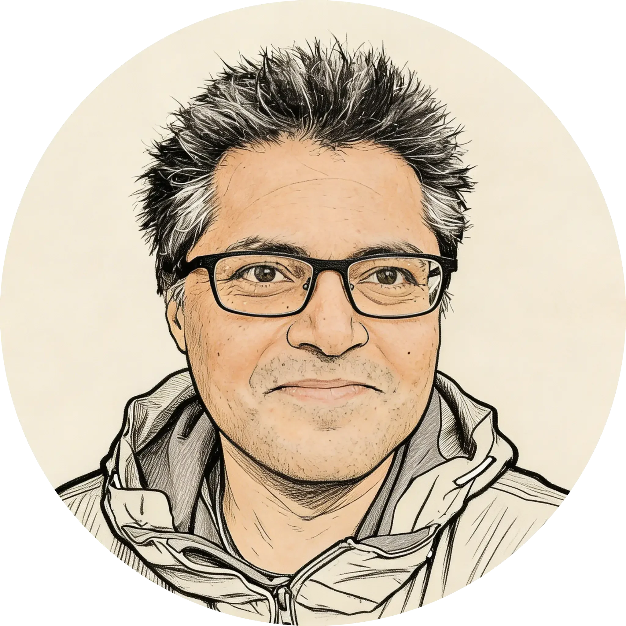Hand-drawn portrait of Tejas Mistry