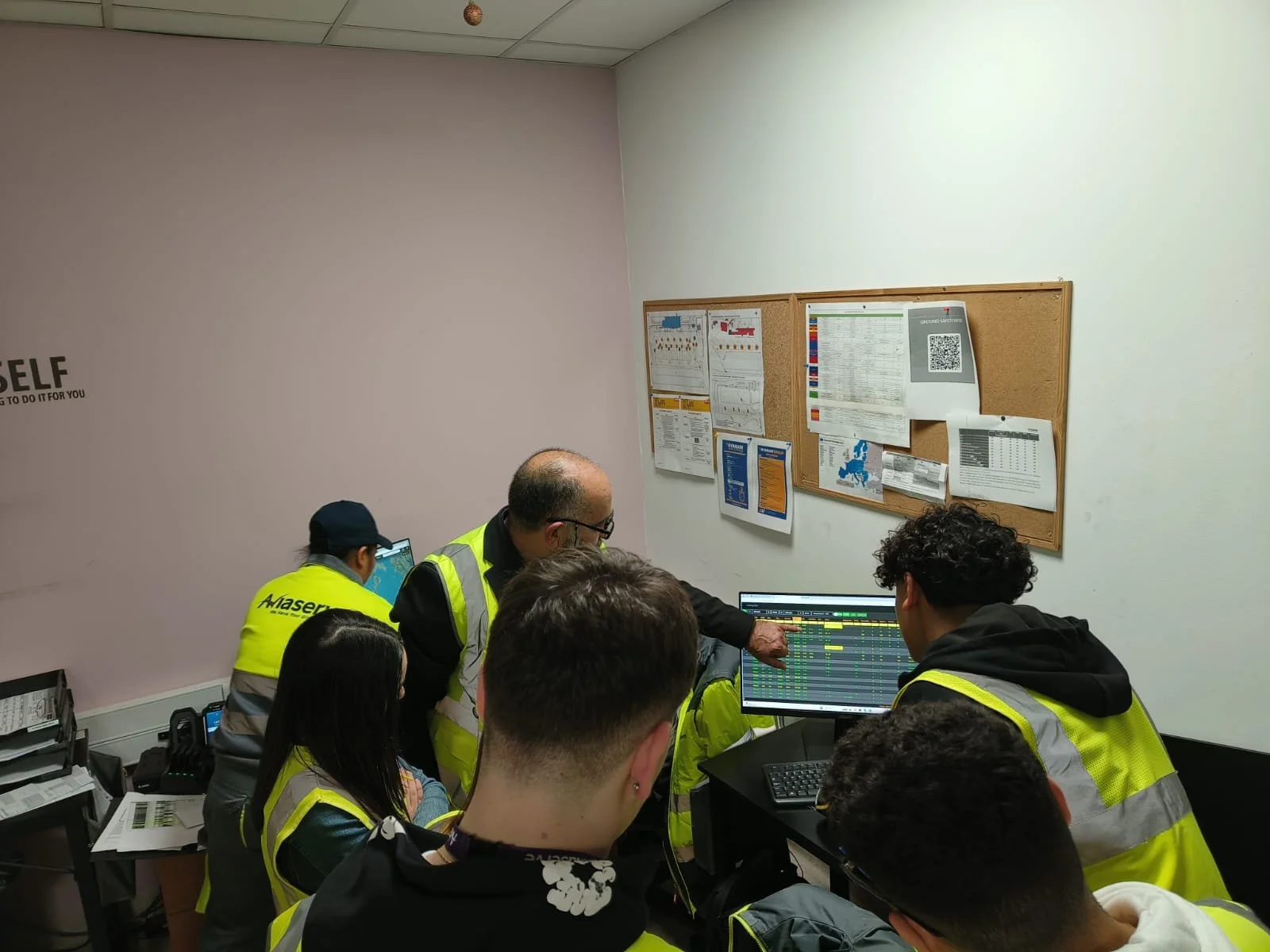 Italian VET students attending an aviation operations briefing during an Erasmus+ programme in Malta.