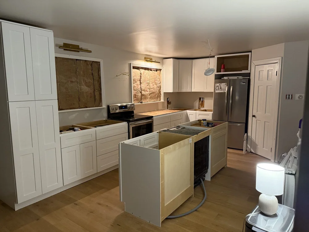 Cabinet installation in progress in a Langhorne kitchen