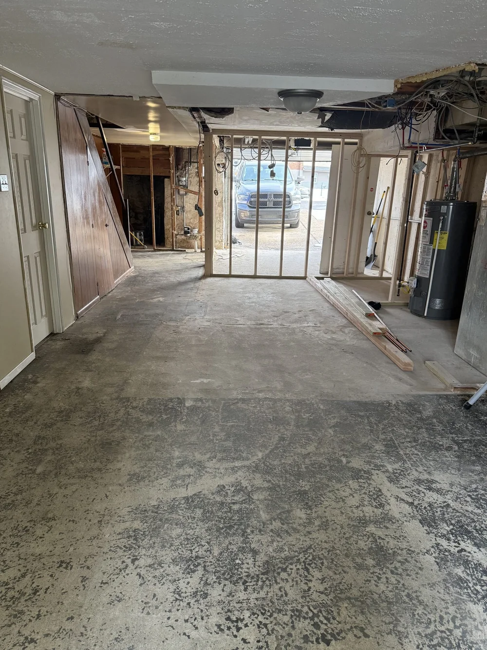 Basement framing in progress before drywall