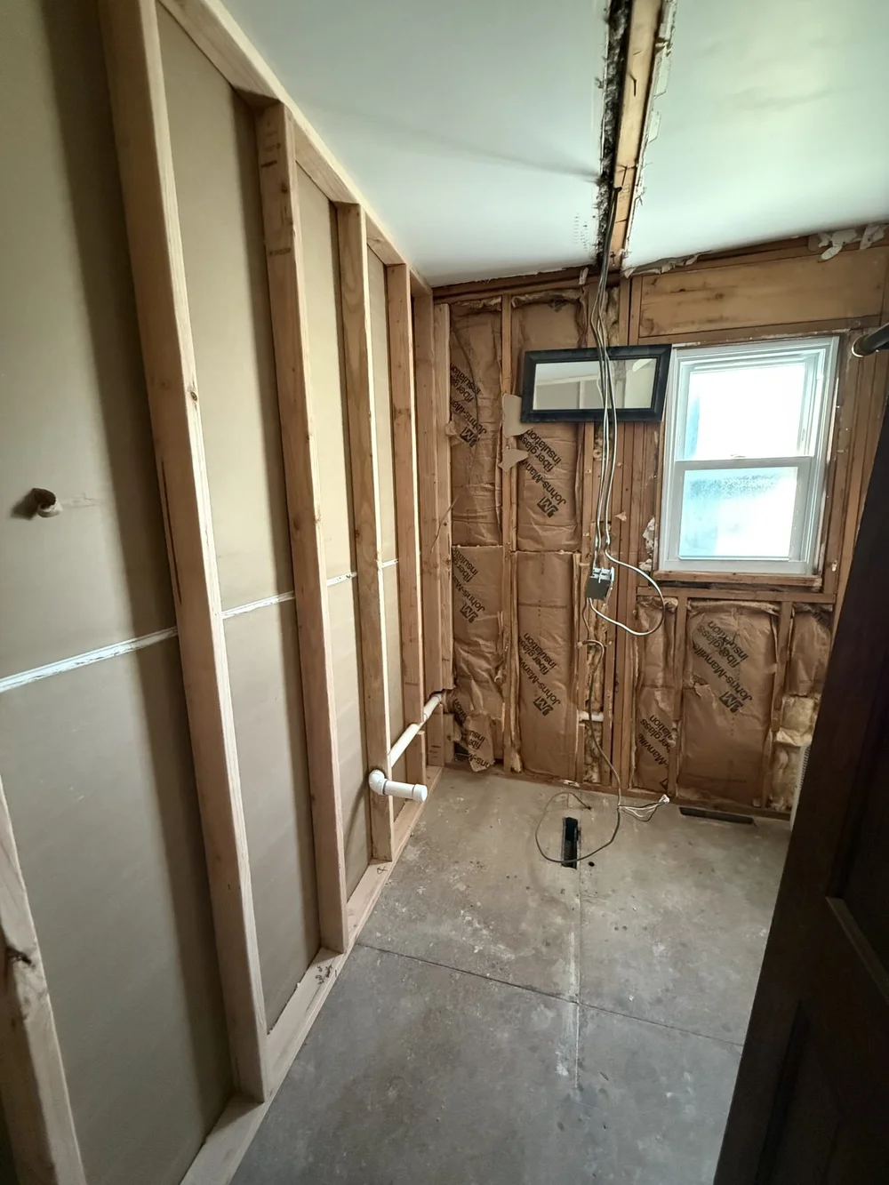 Langhorne bathroom remodel in progress, shower rough-in