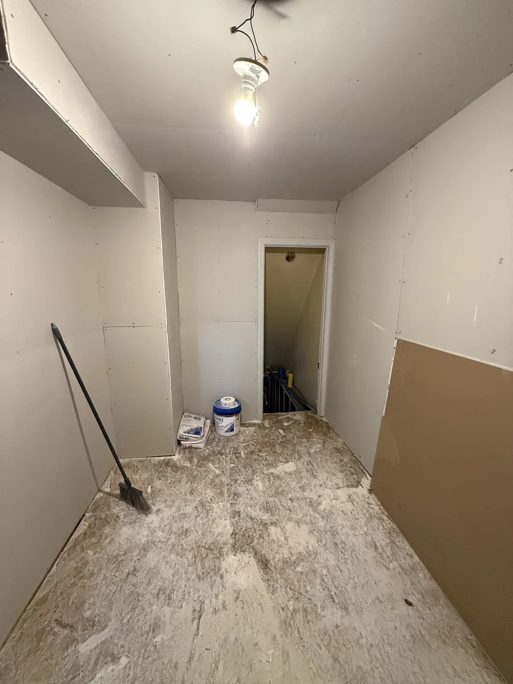 New drywall hung in a Northeast Philadelphia kitchen