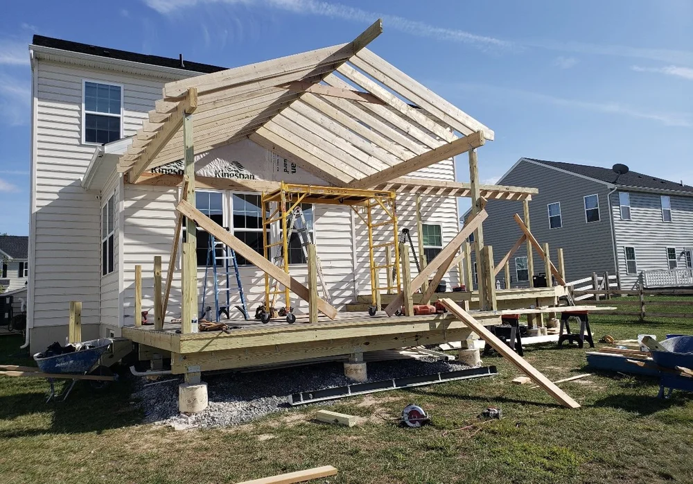 Custom deck build in progress, Philadelphia