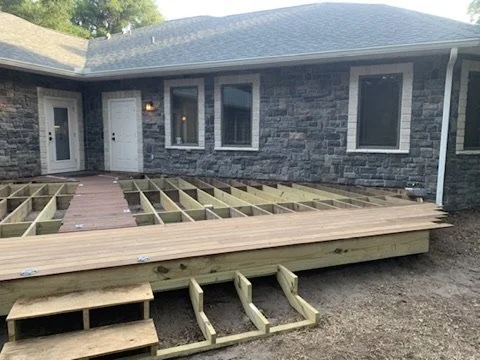 Deck framing around a hot tub during construction
